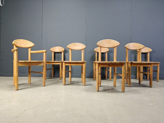 Image 1 of Vintage pine wood dining chairs - 1980s - set of 7