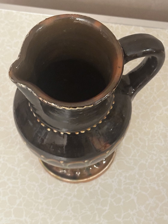 Image 1 of Vintage glazed pottery pitcher from Romania H 27 cm