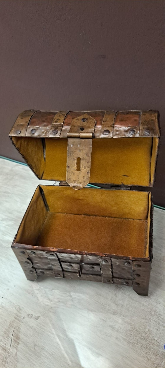 Baule miniatura antico, Oggetti decorativi, Rame, Metallo, Dorato (foto 3 di 7)