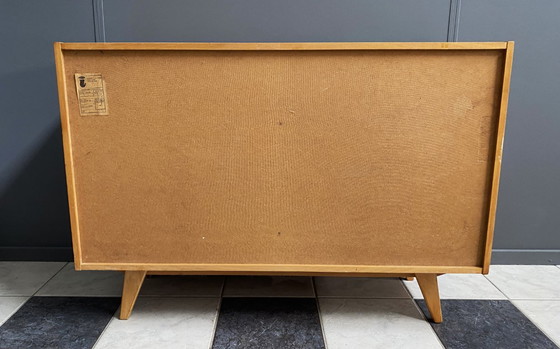 Image 1 of Jiri Jiroutek blond houten dressoir jaren 60 model U458 4 laden en een deur