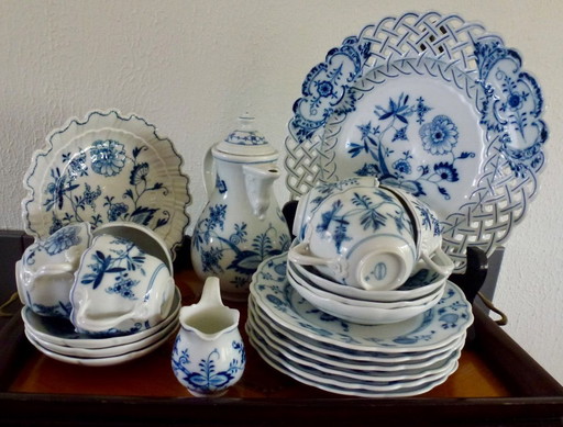 22-Delig Meissen Blauw Uienpatroon Servies - Koffie/Thee Set. – Porcelain