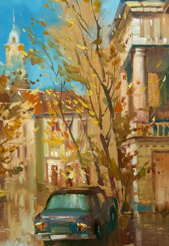 Image 1 of Original Oil Painting Autumn City Autumn in the Old Quarter