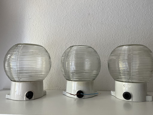 3x Vintage German Industrial Ceiling Lamps