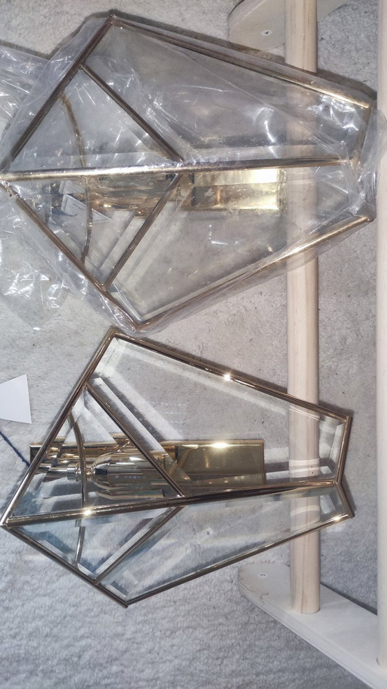 1 Par de Apliques Sische dorados, Hollywood Regency, años 70/80, Sin usar / New Old Stock (NOS). – Glass, Gold (photo 2 of 5)