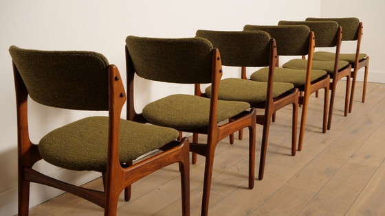 Image 1 of 6 x eetkamerstoelen | Erik Buch | Model 49 | Teak | Opnieuw gestoffeerd