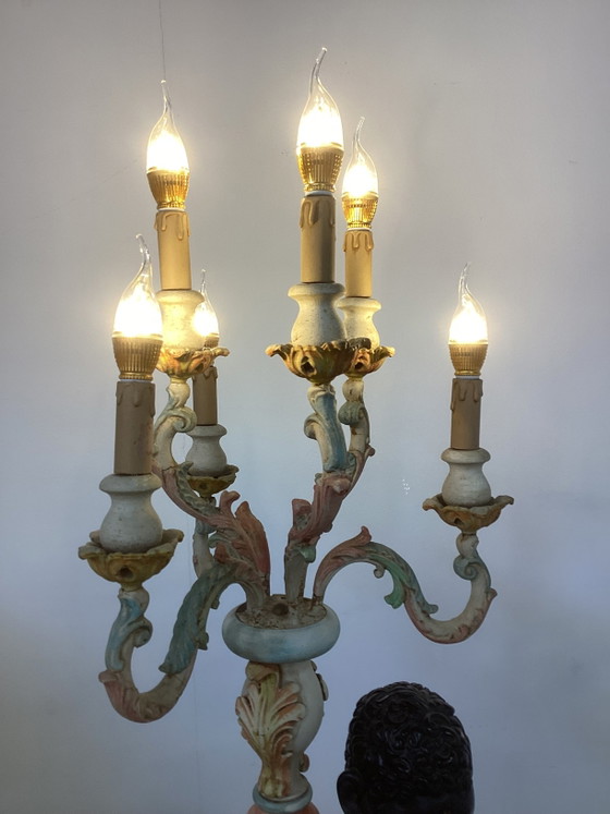 Vintage large Italian Venetian Moorish Floor light – Wood, Ceramic (photo 4 of 13)