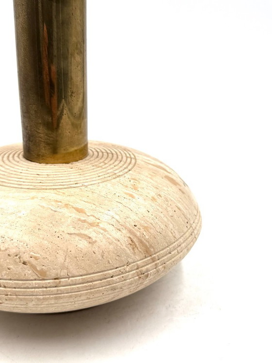 Image 1 of Travertine & brass table lamp base, Italy 1970s