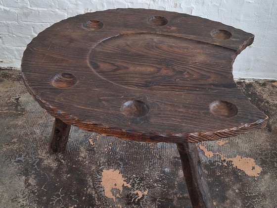 Image 1 of Brutalist Hand-Carved Horse-Shoe Shaped Gaming / Coffee Table 1960s
