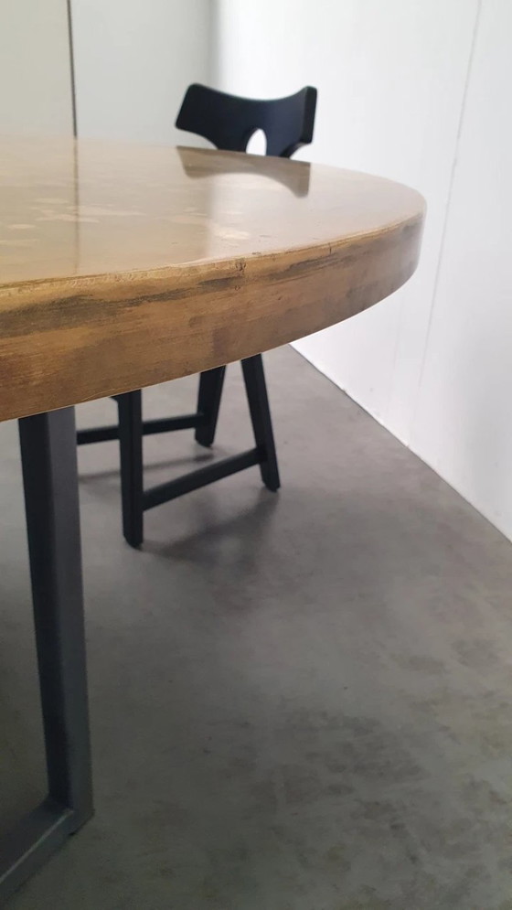 Image 1 of Large brass design table oval modular - raw steel wabi sabi