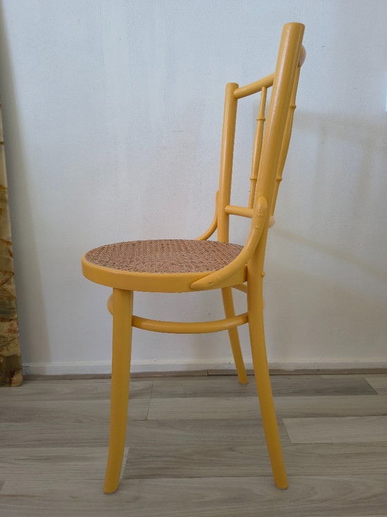 Vintage Thonet Style Bistro Chair - Ocher Yellow / Rattan – Dining chairs, Wood (photo 2 of 7)