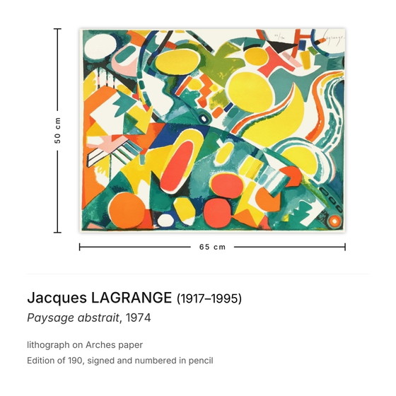 Jacques Lagrange Lithographie Signée Paysage Abstrait 1974 – Lithographies et sérigraphies, Paper (photo 3 of 5)