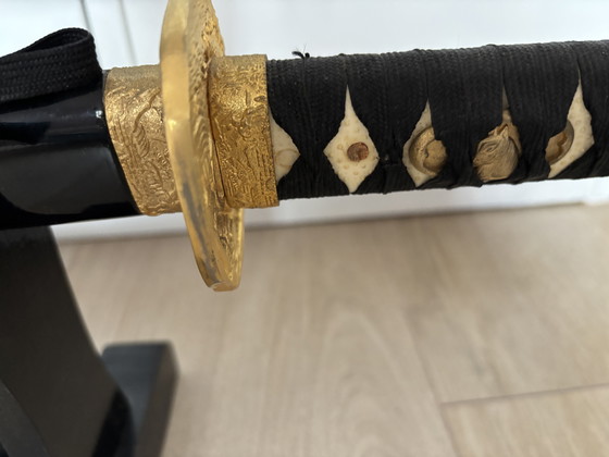 Image 1 of Decorative Daishō samurai sword set with wooden stand