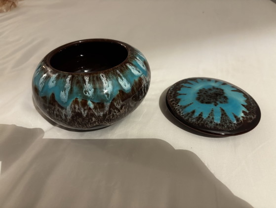Vaso in Ceramica Vintage Vallauris con Coperchio - Turchese/Marrone – Oggetti decorativi (photo 5 of 6)