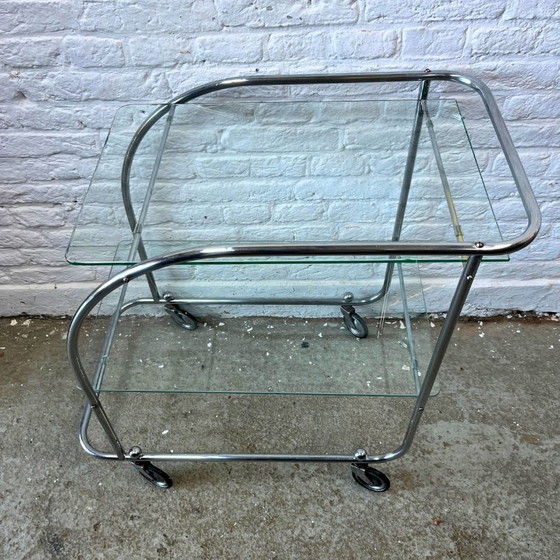 Image 1 of Barcart, Serveerwagen Chroom, Glas - Art Deco, Bauhaus