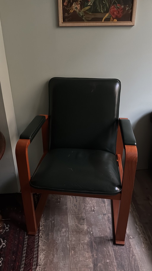 Vintage Ding Chairs set of 2 real leather and wood