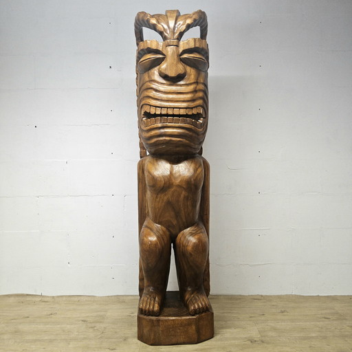 Life-size solid wooden Tiki statue Ku 179cm Hawaiian god / large XXL wooden statue Polynesia