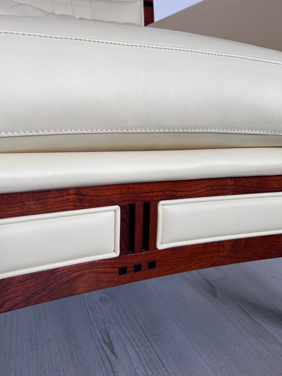 Image 1 of 2x Luxury Art Deco Schuitema design armchair Charles with cream leather from the Decoforma series with decorative stitching