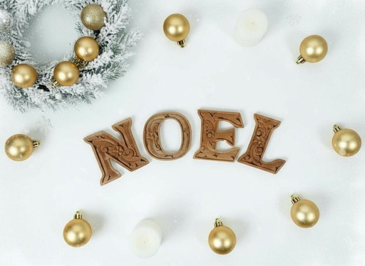 4 x Vintage Wooden NOEL Letters | Hand Carved Christmas Decor, 1970s