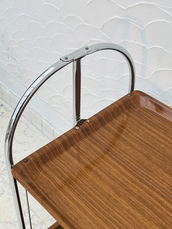 Image 1 of Carrello di servizio pieghevole vintage in cromo e laminato