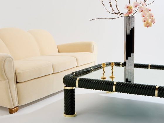 Image 1 of Mesa de centro Tommaso Barbi de cerámica verde oliva y latón, década de 1970