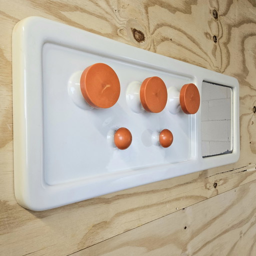 Vintage / Space Age Orange Wall Coat Rack with Mirror (70s) plastic coat rack and mirror