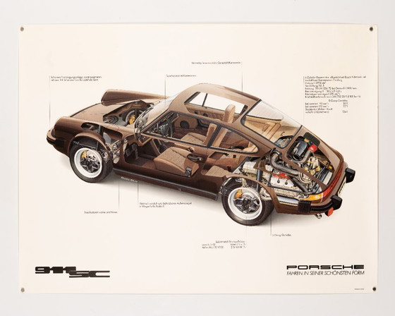 Image 1 of Porsche 911 SC in sezione – 1983 – Poster originale vintage Porsche di Studio Farr – Arte automobilistica – 76x102 cm