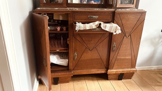 Image 1 of Buffet-/Vitrinenschrank im Art-Deco-Stil mit viel Stauraum, geschliffenem Glas und Spiegel