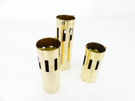 Set van 3 modernistische messing kandelaars, Kullamässing Ontwerp, Zweden, 1960-1970