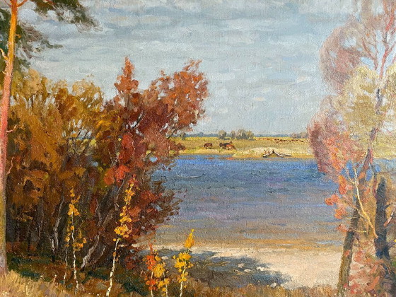 Image 1 of Original Vintage Oil Painting Nature Landscape By the River