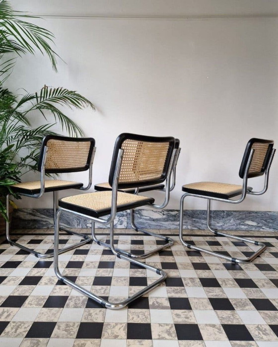 4 stoelen Marcel Breuer, sesca, Eetkamerstoelen, Rotan, Hout, Beige (foto 2 van 7)