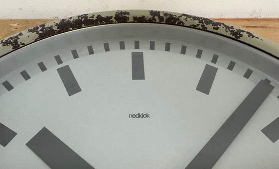 Image 1 of Grey Industrial Station Wall Clock from Nedklok, 1960