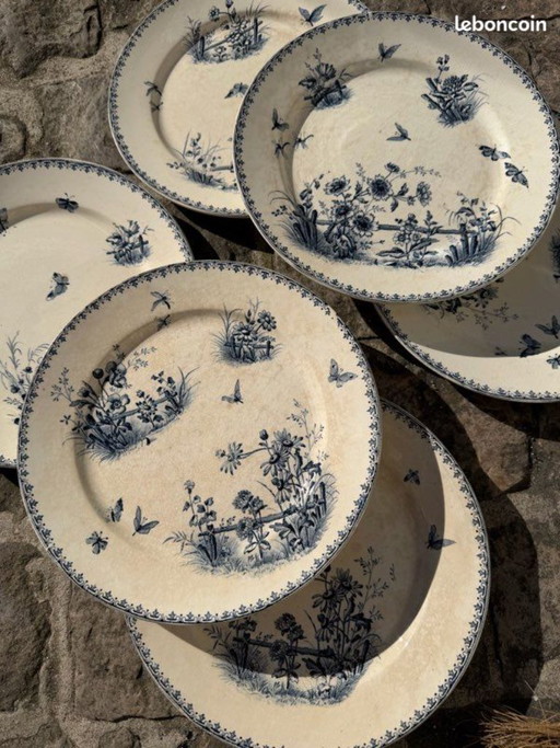 Digoin & Sarreguemines – Patrón zarina – 6 platos llanos de piedra de hierro – Siglo XIX