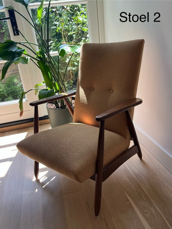 Image 1 of Set van 2 Vintage Pastoe Fauteuils - Gele Stof & Hout