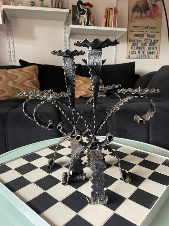 Image 1 of Pair of Brutalist candlesticks in wrought iron 1950
