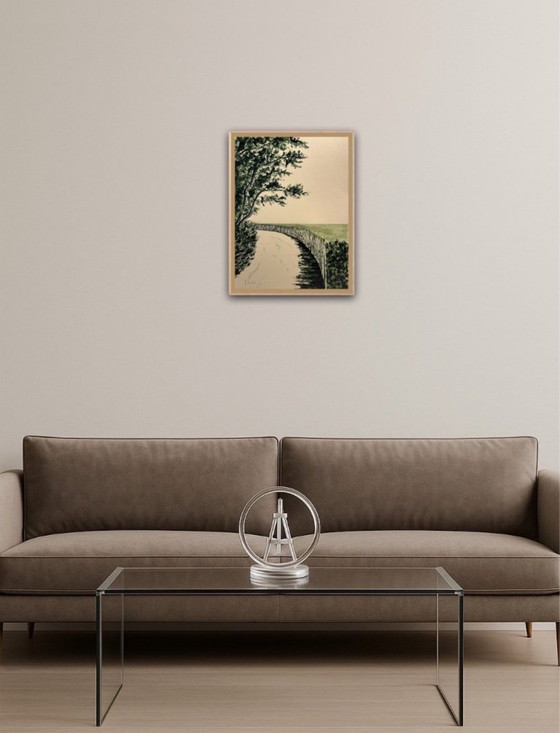 Image 1 of Tinta verde oliva sobre papel natural, 40x30cm