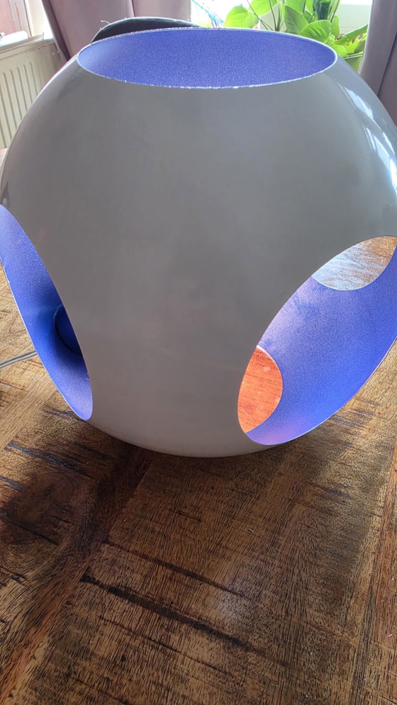 Image 1 of Lampada da tavolo vintage in metallo stile Space Age | Bianca e blu cobalto | Anni '70/'80