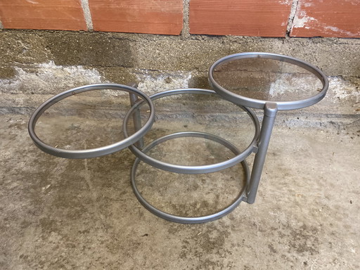 Tafel Basse LEITMOTIV Metal Gris + 3 Plateaux Verre Années 70 Vintage #D370