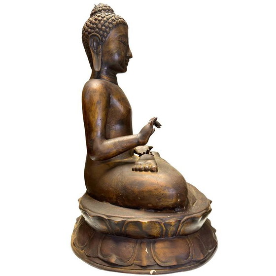 Monumental Javanese Bronze Buddha – Vitarka Mudra – 58 cm – 8.5 kg – Sculpture (photo 3 of 10)