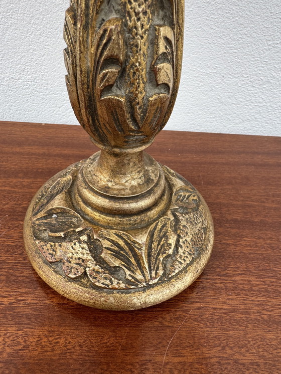 Image 1 of 1960s gilded wooden candlestick lamp