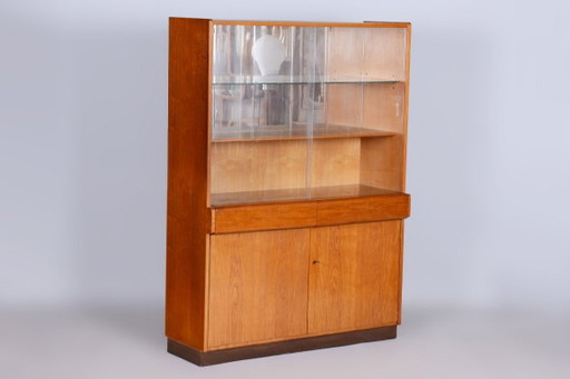 Restored Art Deco Display Cabinet, Oak and Glass, Czech, 1940s – Jitona, vitrinekasten, Metal