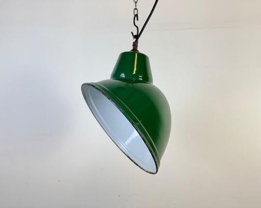 Industrial British Green Enamel Factory Pendant Lamp, 1960s
