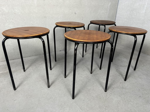 5x tabouret industriel vintage - bois et métal