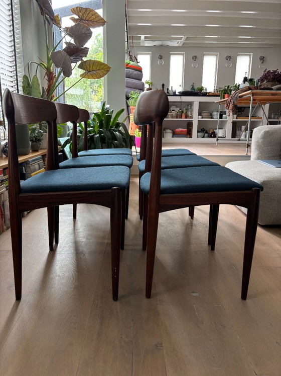 Vintage Johannes Andersen 6x eetkamerstoelen Deens design – Textile, Wood (photo 4 of 7)