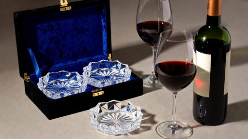 (W028) Rare Complete Set: 12 Vintage Crystal Coasters with Original Luxury Box