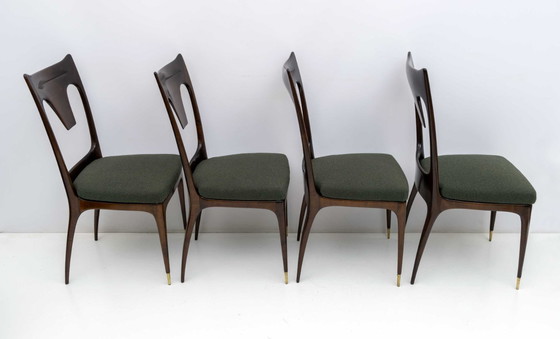 Image 1 of Ico & Luisa Parisi MidCentury Modern Italian Walnut and Bouclè Dining Chairs 50s