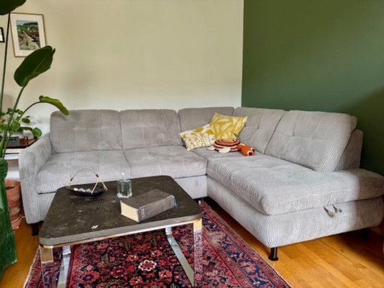 Image 1 of Corner sofa bed L-shape cord light gray - 2 years old, like new