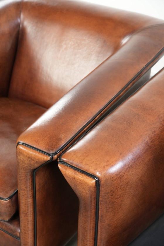 Image 1 of 2 poltrone/poltrone lounge in elegante pelle di pecora dal design Art Déco con profili neri