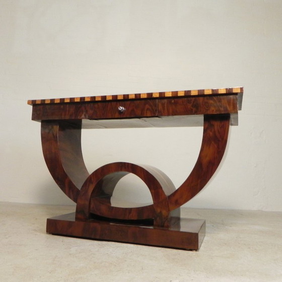 Image 1 of Art Deco style console table with different types of inlaid wood