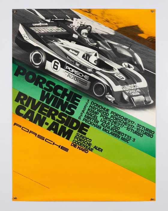 Porsche wint de Riverside CAN-AM 1973 – Originele vintage Porsche-poster van Atelier Strenger – Mid-Century (photo 3 of 8)