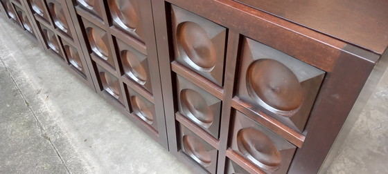Image 1 of Sideboard Vintage Mahogany Brutalist Dresser 1970's